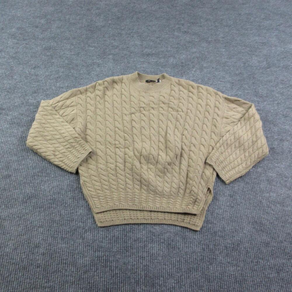 Theory Sweater Womens S Brown Cable-Knit Wool Cashmere Pullover Collarless